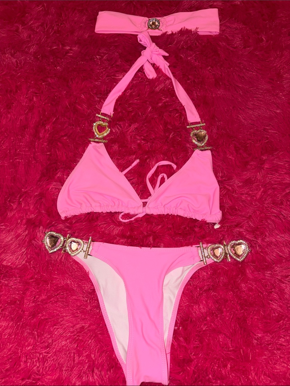 SHEIN Pink Heart Accent Bikini Set